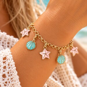 Pastel Seashell Charm Bracelet - - LadybugfeetDesigns -