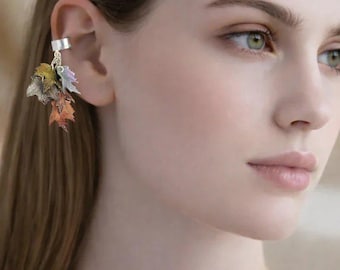 Maple Leaves Ear Cuff, Silver