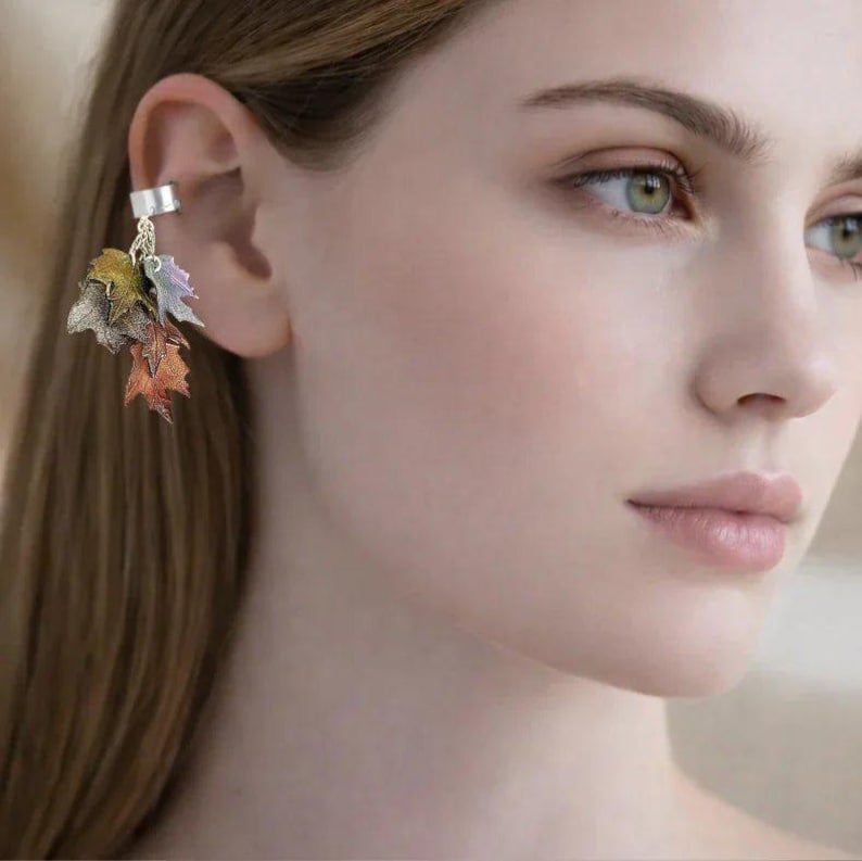 Maple Leaves Ear Cuff, Silver - - LadybugfeetDesigns -