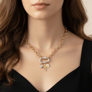 Dragonfly/Fairy Wing, Heart Carabiner Necklace, Gold - 20 inch - - LadybugfeetDesigns -