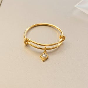 Tiny CZ Diamond Adjustable Charm Ring, Gold - - LadybugfeetDesigns -