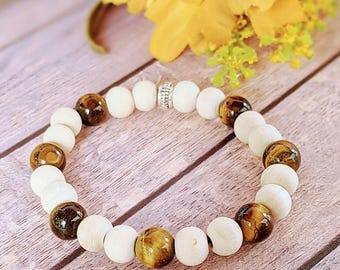 Tiger's Eye White Wood Bead Diffuser Bracelet-Creativity Bracelet