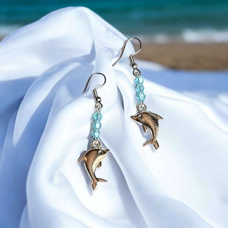 Dolphin Crystal Earrings - - LadybugfeetDesigns -