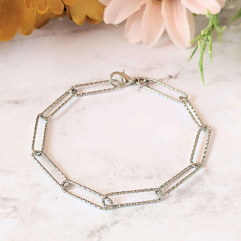 Diamond Cut Silver Paperclip Chain Bracelet - - LadybugfeetDesigns -