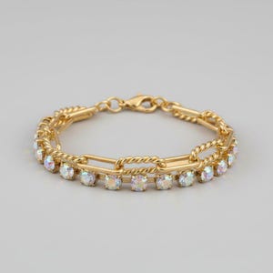 Gold Paperclip Layered Faceted Crystal Bracelet - - LadybugfeetDesigns -