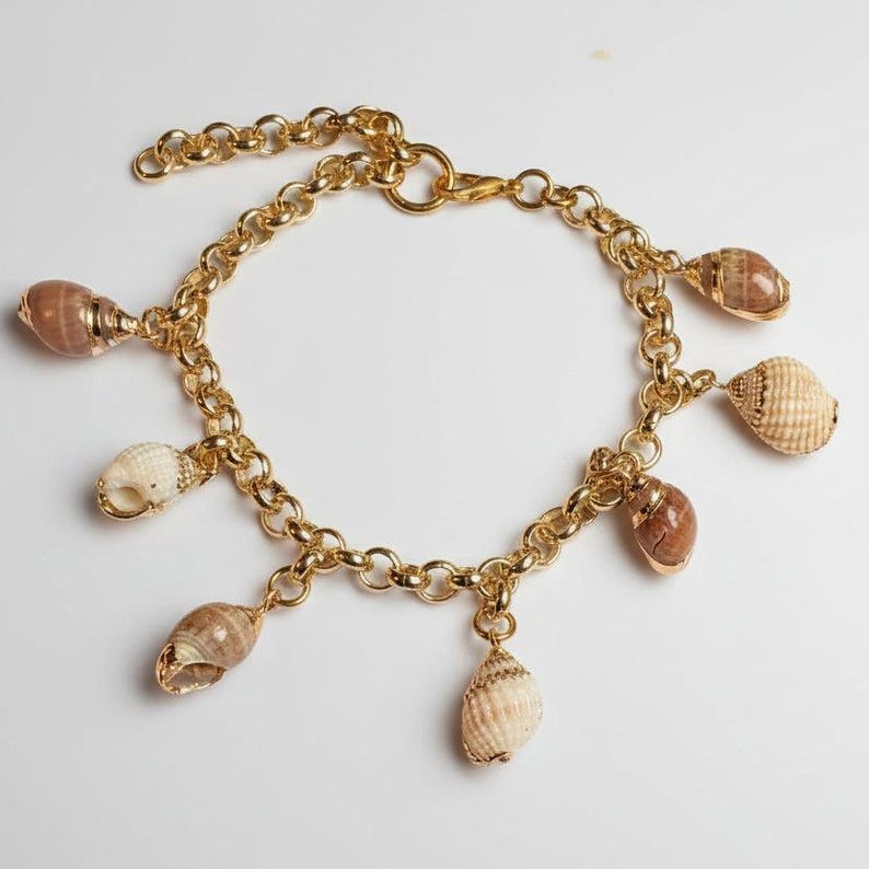Genuine Conch Seashell Charm Bracelet - - LadybugfeetDesigns -