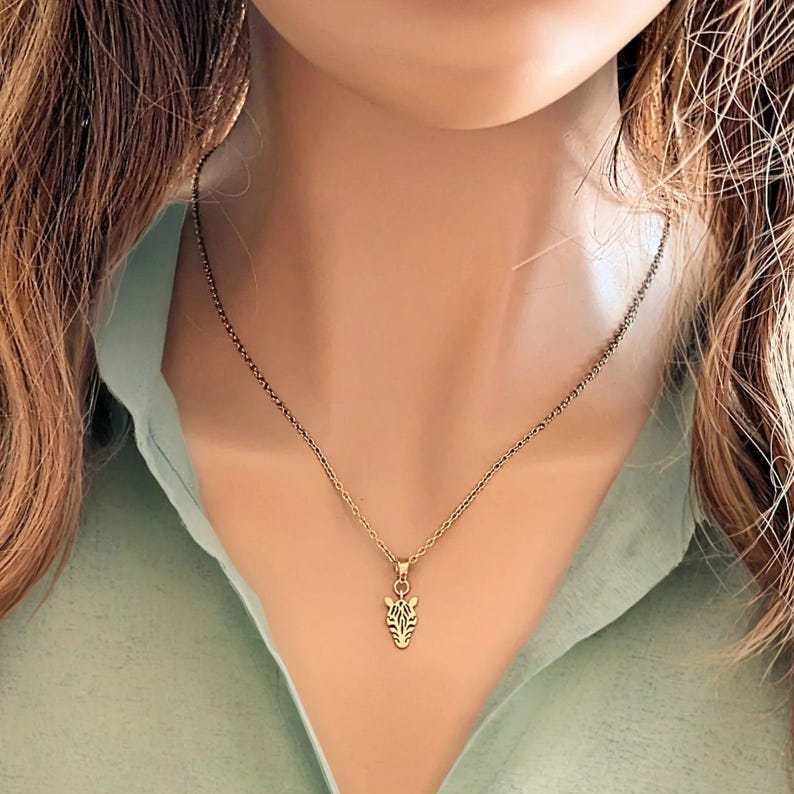 Zebra necklace, Gold - 20 inch - - LadybugfeetDesigns -