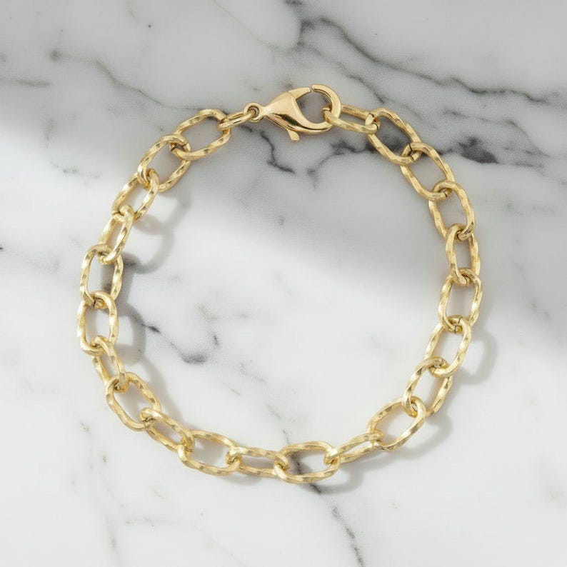 14K Gold Filled Textured Oval cable chain Bracelet Base - D.i.y. - Build Your Charm Bracelet! - - LadybugfeetDesigns -