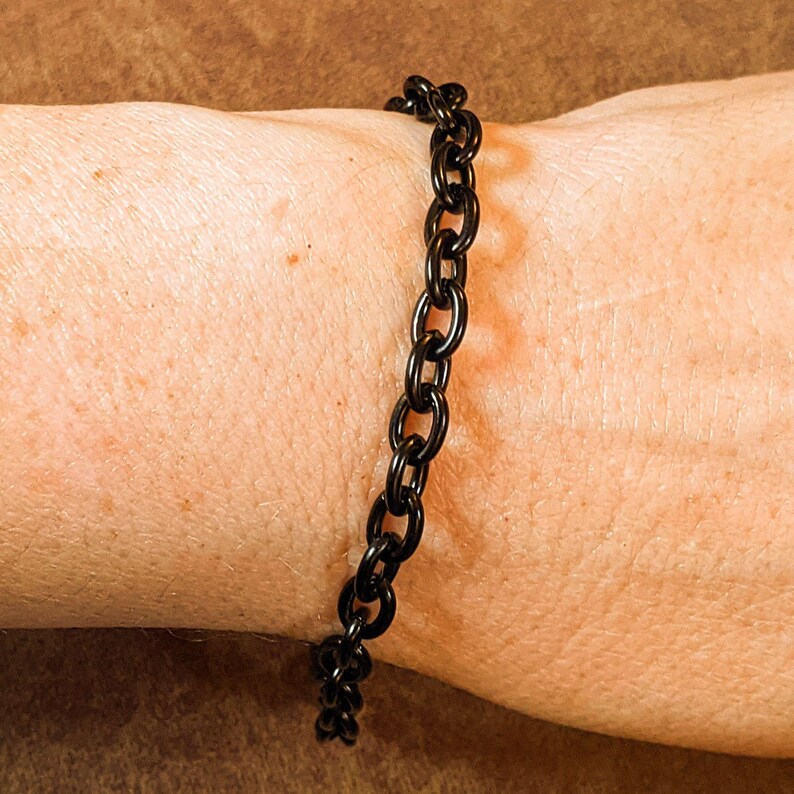 Black Stainless Steel Oval Link Charm Bracelet Base - D.i.y. - Build Your Charm Bracelet! - - LadybugfeetDesigns -