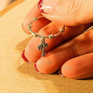 Sterling Silver Palm Tree Adjustable Charm Ring - - LadybugfeetDesigns -