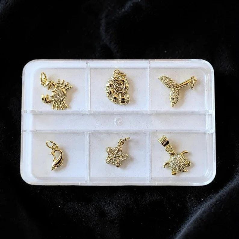 Ocean Lover CZ Mini Charm Box - 6 pc., Gold - - LadybugfeetDesigns -