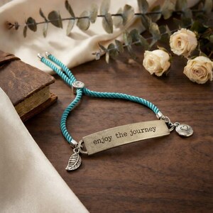 Enjoy the Journey, Inspirational Quote Twisted rope bolo Bracelet - - LadybugfeetDesigns -