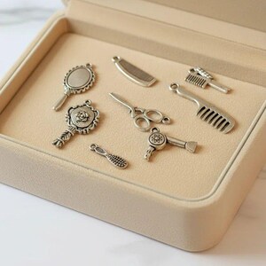 Hair Dresser Charm Box - 9 pc., Silver - - LadybugfeetDesigns -