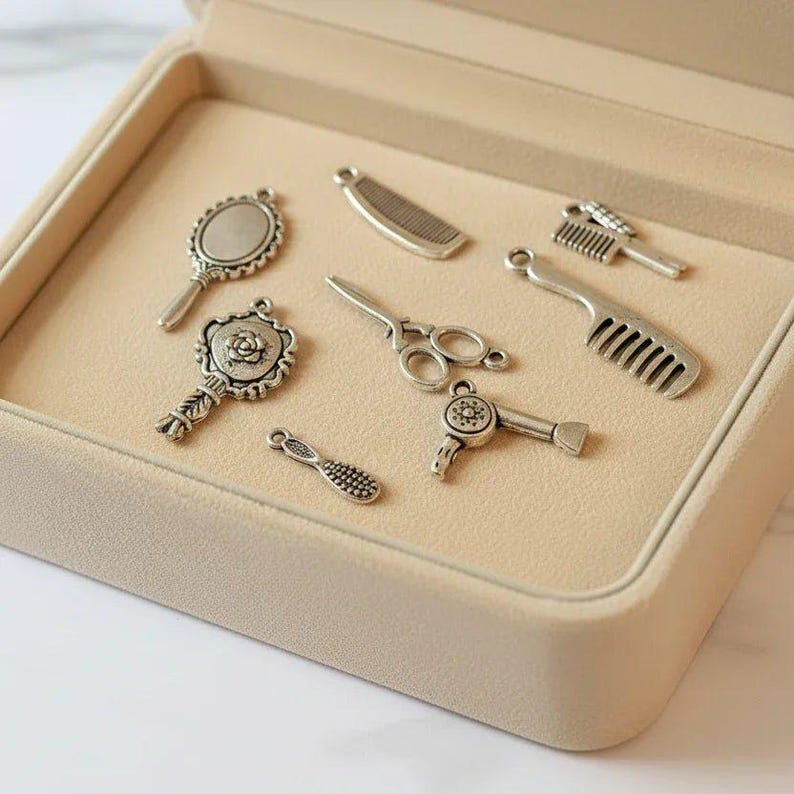 Hair Dresser Charm Box - 9 pc., Silver - - LadybugfeetDesigns -