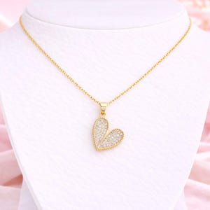 CZ Heart necklace, Gold - 20 inch - - LadybugfeetDesigns -