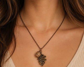 Acorn Oak Leaf Necklace, Antique Copper