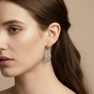 Filgree Leaf Hoop earrings, Silver - 10mm - - LadybugfeetDesigns -