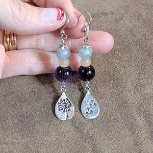 Dandelion Mismatched Beaded Hook Earrings, Silver - - LadybugfeetDesigns -