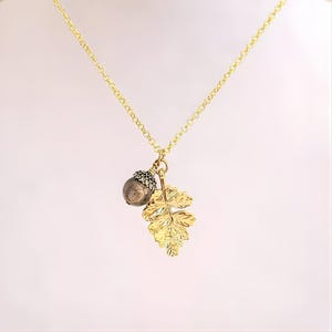 Acorn Oak Leaf Necklace, Gold - - LadybugfeetDesigns -