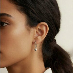 Puffy Heart Huggie Hoop earrings, Silver - 15mm - - LadybugfeetDesigns -