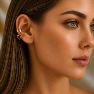 Enamel Heart Ear Cuff, Gold - - LadybugfeetDesigns -