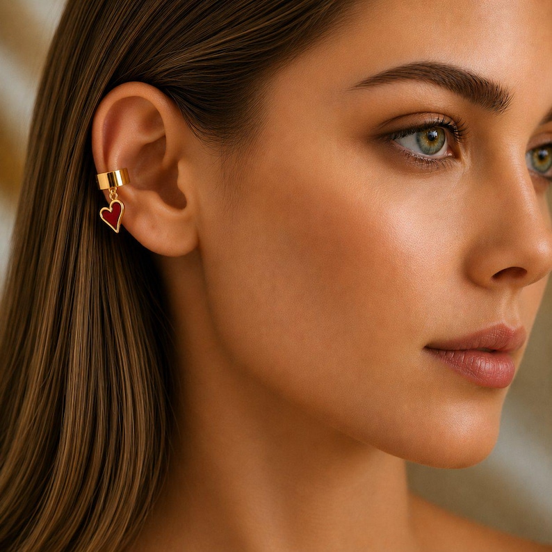 Enamel Heart Ear Cuff, Gold - - LadybugfeetDesigns -