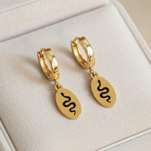 Gold Snake Hoop earrings, 16mm Hoop Drop - - LadybugfeetDesigns -