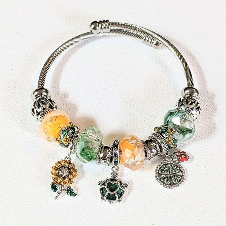 Garden Party Euro Cuff Wrap Bracelet, Silver - - LadybugfeetDesigns -