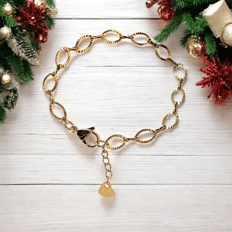 Shiny Gold Textured Oval Link Charm Bracelet Base Ii - D.i.y. - Build Your Charm Bracelet! - - LadybugfeetDesigns -