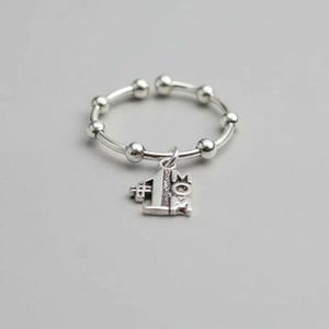 1 Mom Sterling Silver Adjustable Charm Ring - - LadybugfeetDesigns -