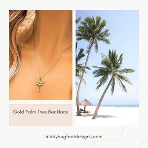 Palm Tree Necklace, Gold - 18- 24 inch - - LadybugfeetDesigns -