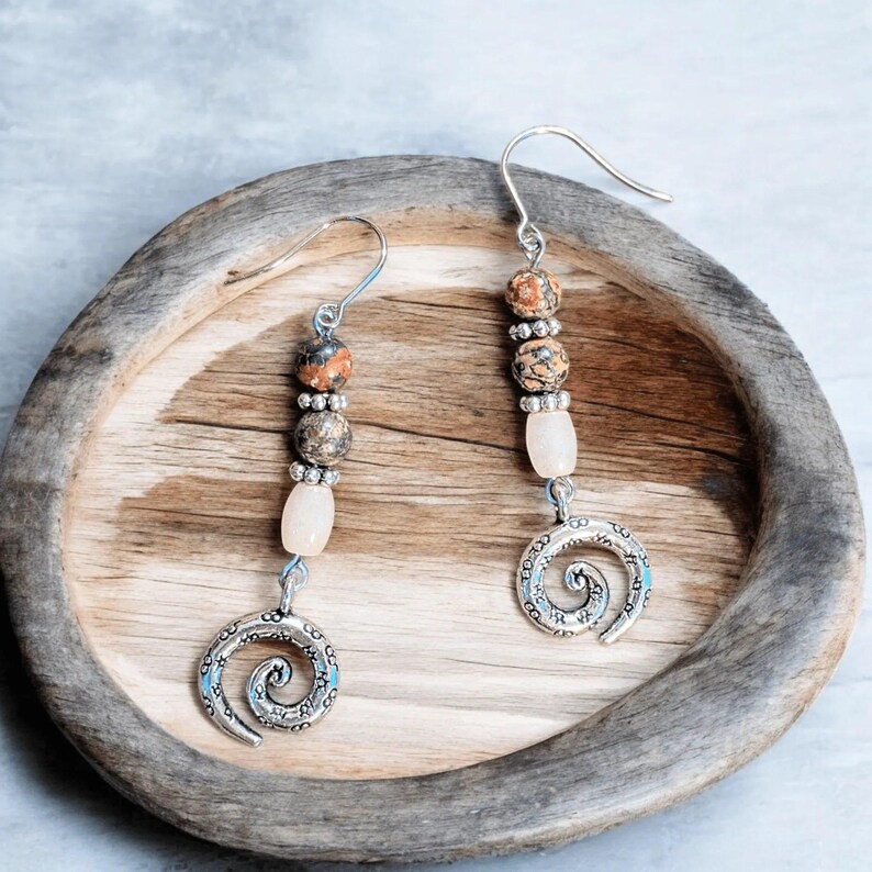 Opal, Jasper Swirl Earrings - - LadybugfeetDesigns -