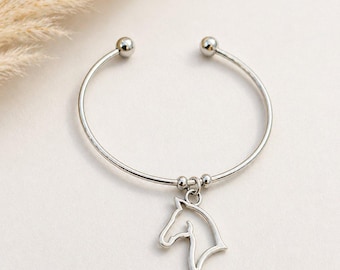 Horse Euro Bangle Cuff, Silver