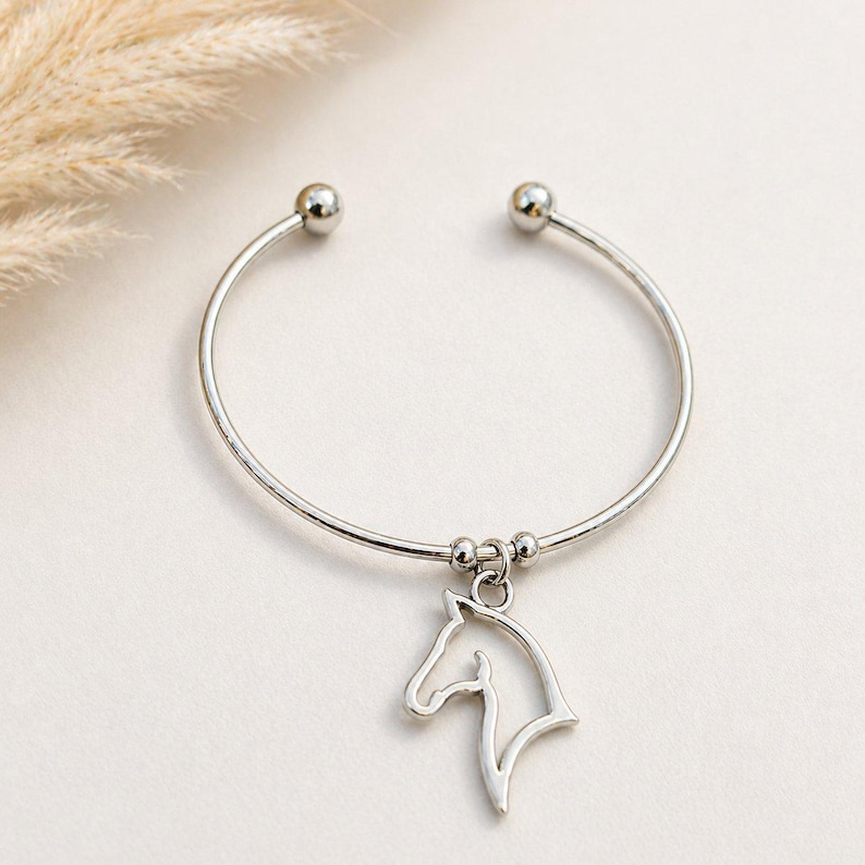 Horse Euro Bangle Cuff, Silver - - LadybugfeetDesigns -