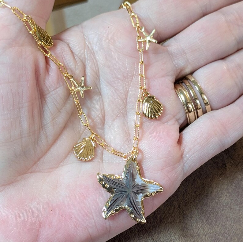 Beach Vibes Multi Charm Link Necklace, Gold- 20 inch - - LadybugfeetDesigns -