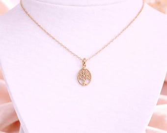 Tree of Life Rose Gold necklace earrings set,18 inch