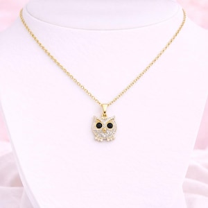 CZ Owl necklace, Gold - 20 inch - - LadybugfeetDesigns -