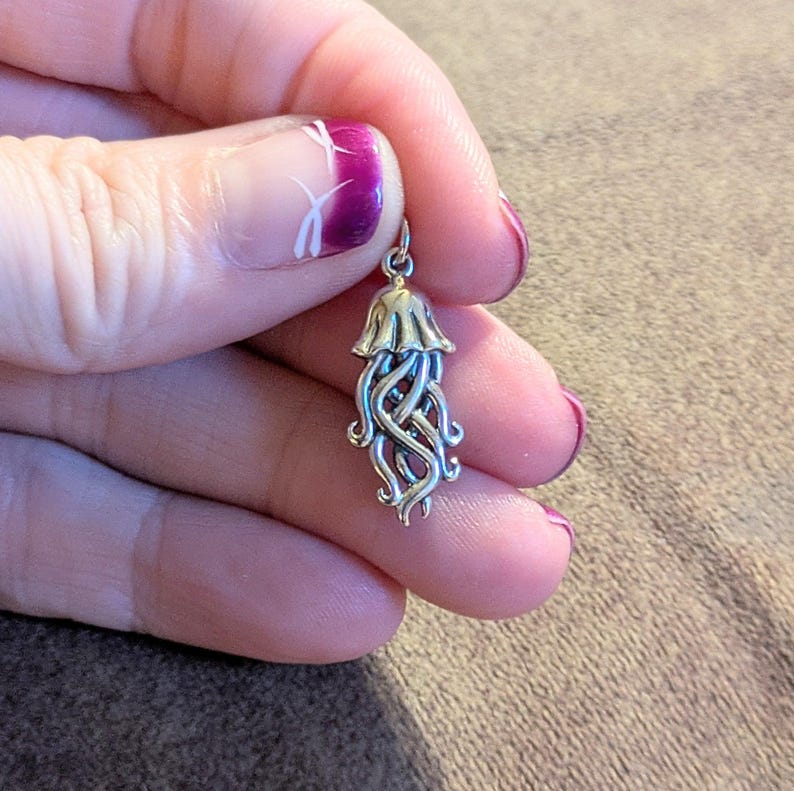 Jellyfish Pendant charm necklace, Sterling Silver - 22 inch - - LadybugfeetDesigns -