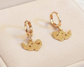 Dinosaur Huggie Hoop earrings, Gold - 15mm