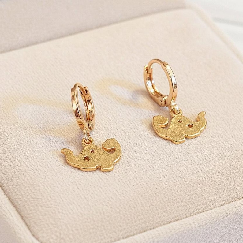 Dinosaur Huggie Hoop earrings, Gold - 15mm - - LadybugfeetDesigns -