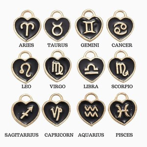 Zodiac Sign Heart Necklace, Gold - 20 inches - - LadybugfeetDesigns -