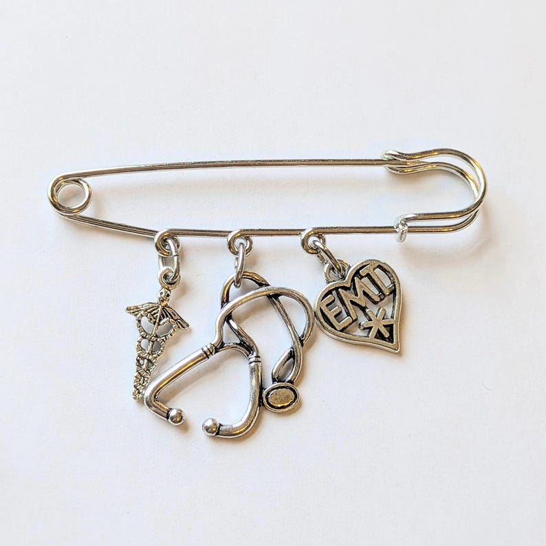EMT - Emergency Medical Technician Safety Pin Brooch, Purse Charm - - LadybugfeetDesigns -