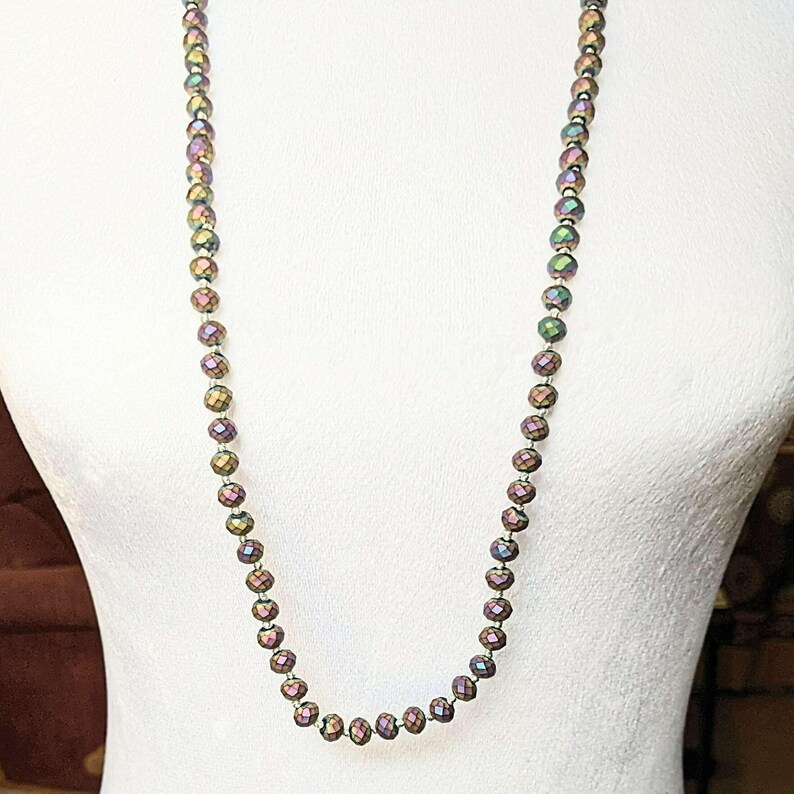 Pretty Peacock Crystal Knotted Necklace -36 inch - - LadybugfeetDesigns -