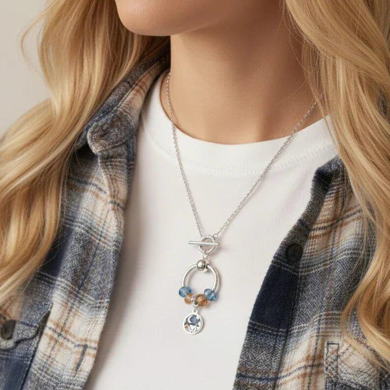 Sleeping Under the Stars Sterling Silver Toggle Charm Necklace, 20 inches - - LadybugfeetDesigns -