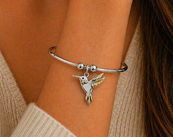 Hummingbird Euro Bangle Cuff, Silver