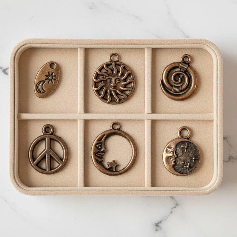 Celestial Mini Charm Box - 6 pc., Rose-Gold/Copper - - LadybugfeetDesigns -