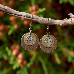 Bronze Tree of Life Dangle Earrings, Bronze - - LadybugfeetDesigns -