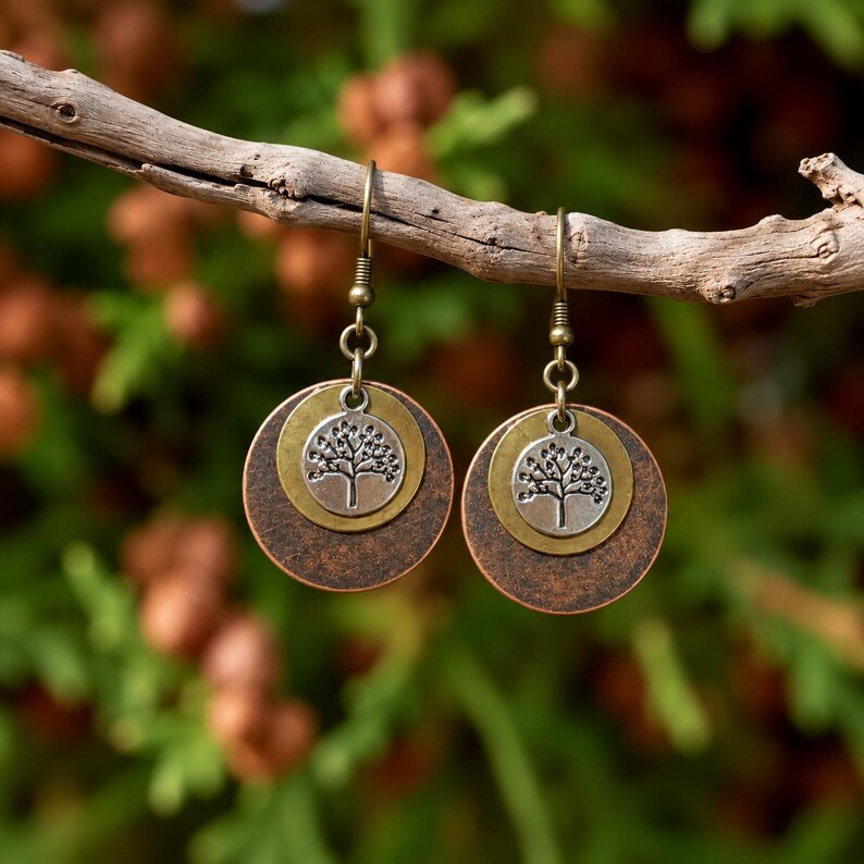 Bronze Tree of Life Dangle Earrings, Bronze - - LadybugfeetDesigns -