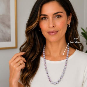 Pink Jade Semi-Precious Gemstone Necklace- 32 inch - - LadybugfeetDesigns -