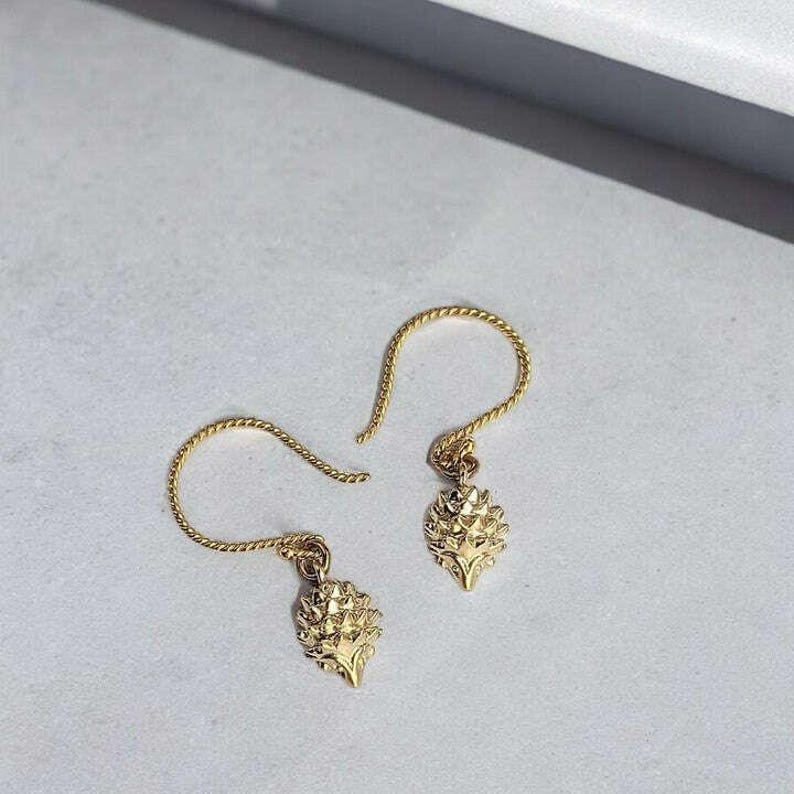 Hedgehog Dangle Hook Earrings, Gold or Silver - - LadybugfeetDesigns -